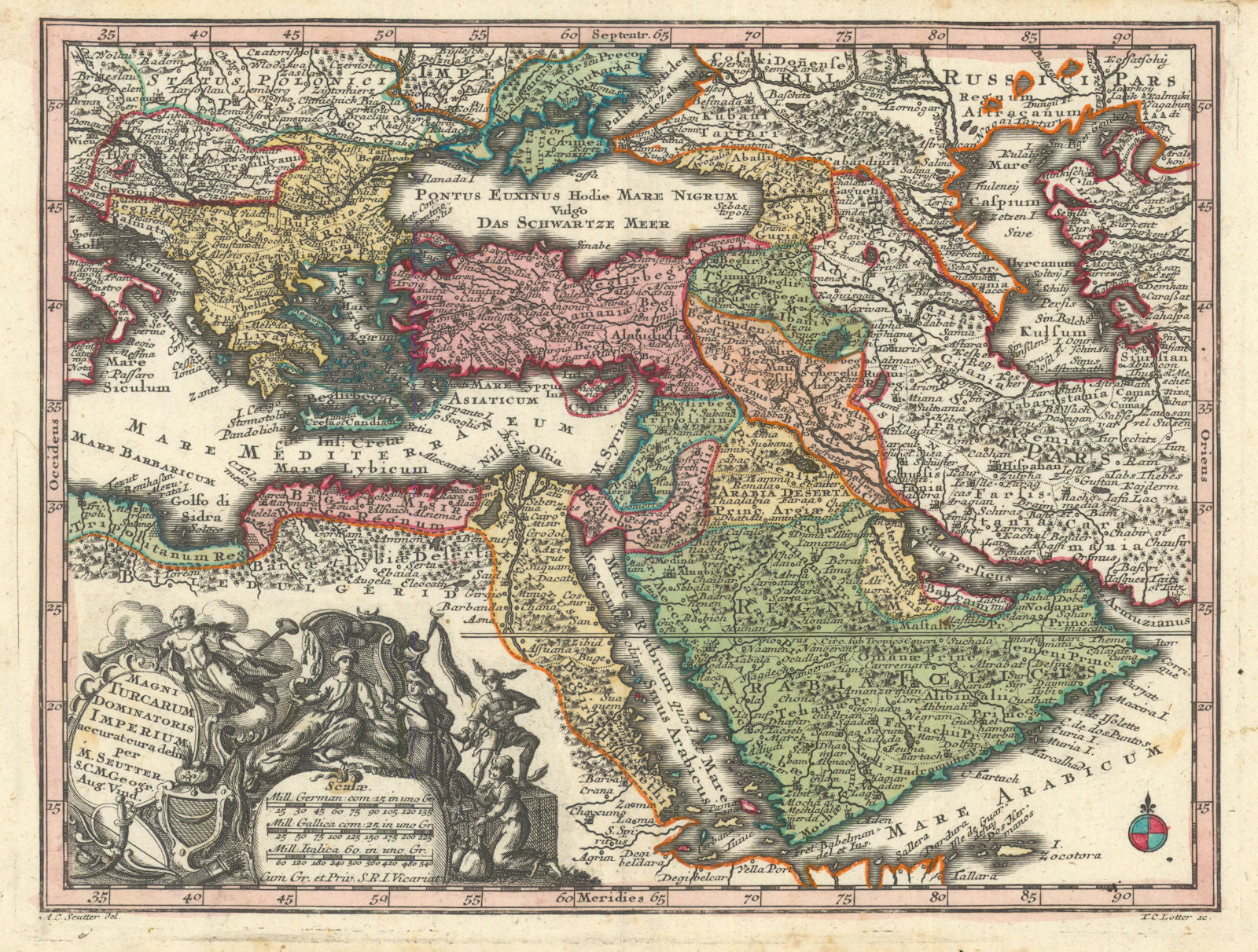 Magni Turcarum Dominatoris Imperium… Mid East. Ottoman Empire. Seutter c1744 map